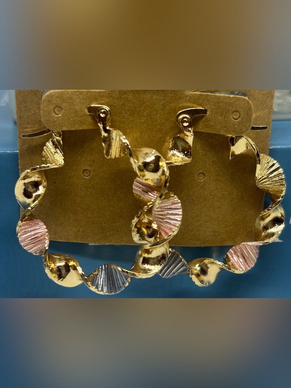 Gold Hoop Earrings with Pink and Silver Accents
